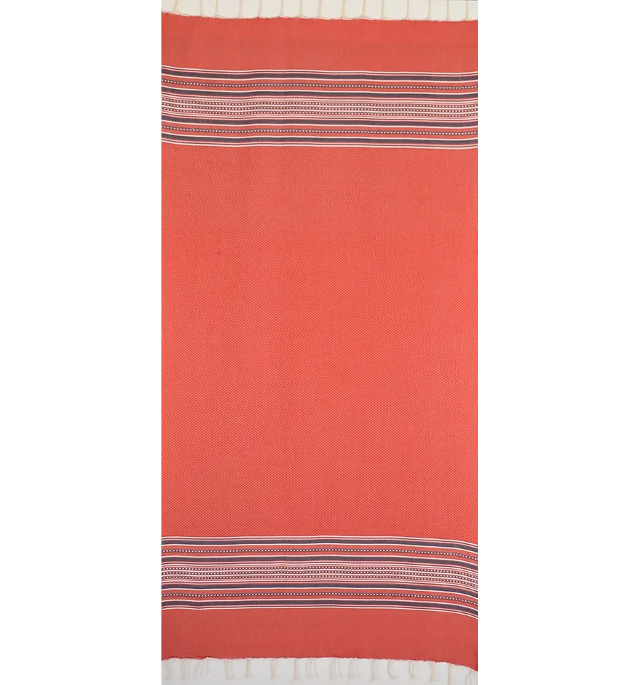 Fouta arabesque rouge avec rayures violet d'évèque 