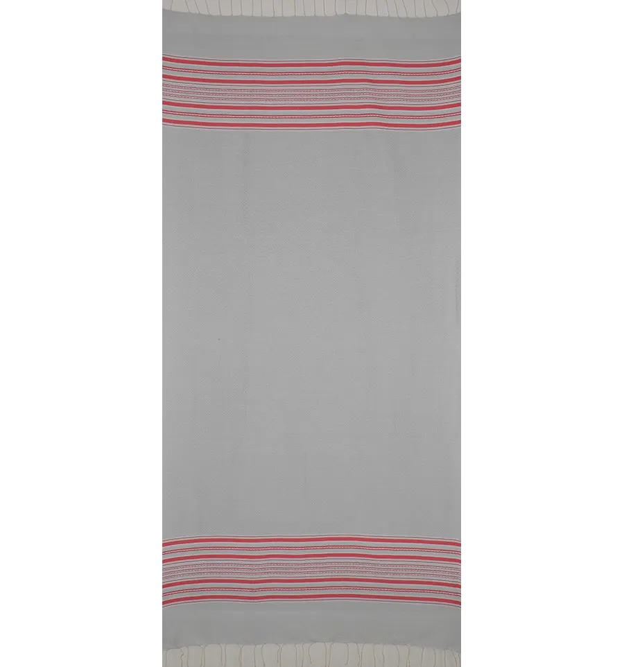 Fouta arabesque bleu fumée rayée rose 