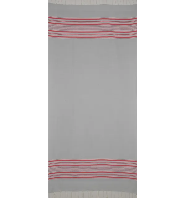 Fouta arabesque bleu fumée rayée rose 
