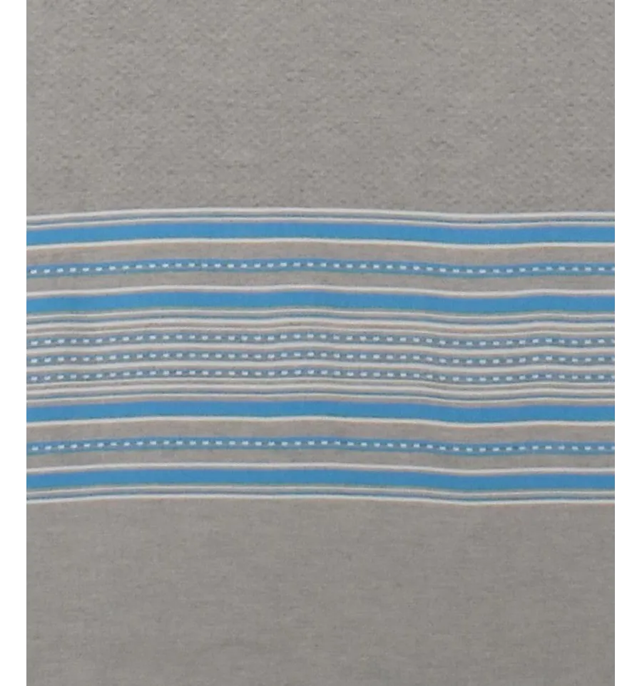 Fouta arabesque gris clair avec rayures bleu 