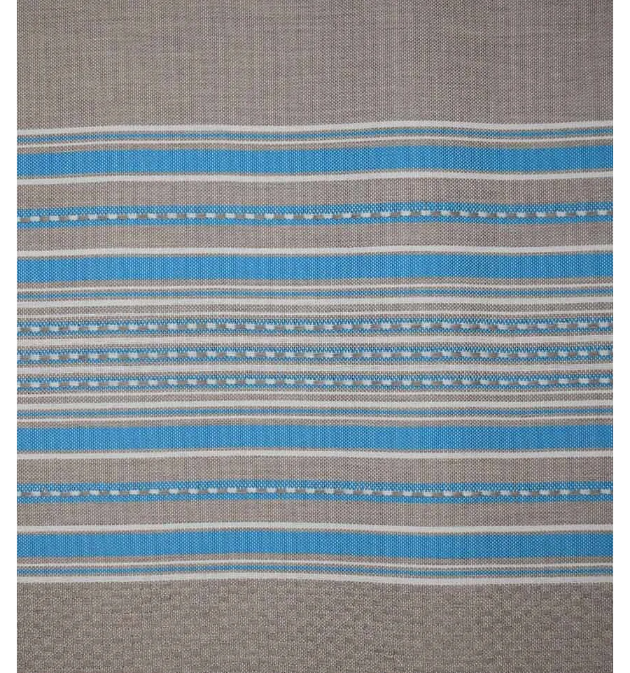Fouta arabesque taupe clair avec rayures bleu 