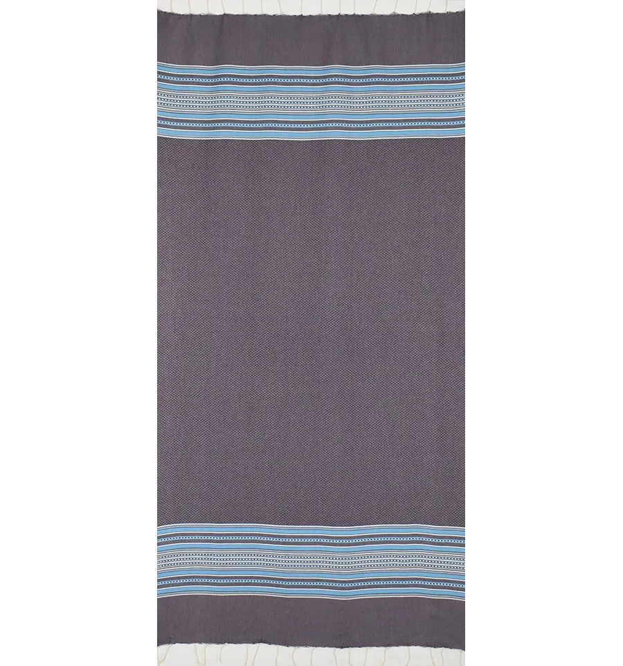 Fouta arabesque violet foncé avec rayures bleu 