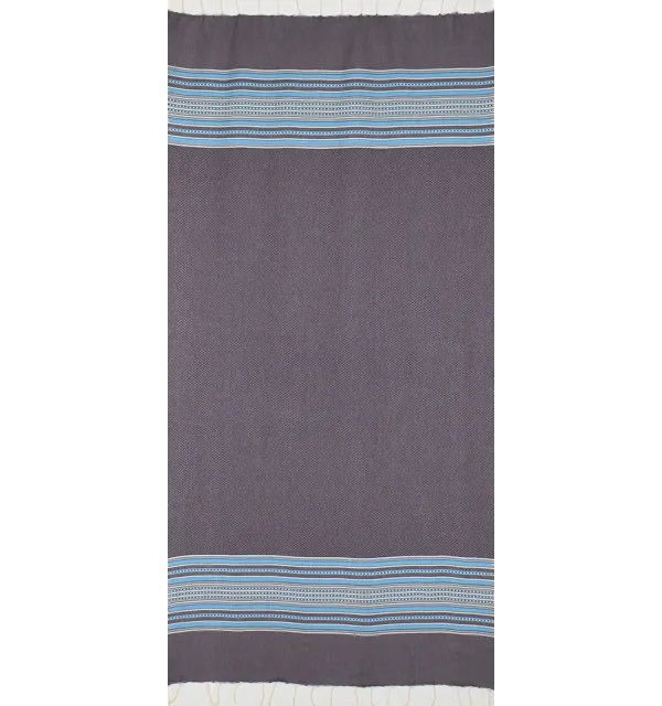 Fouta arabesque violet foncé avec rayures bleu 