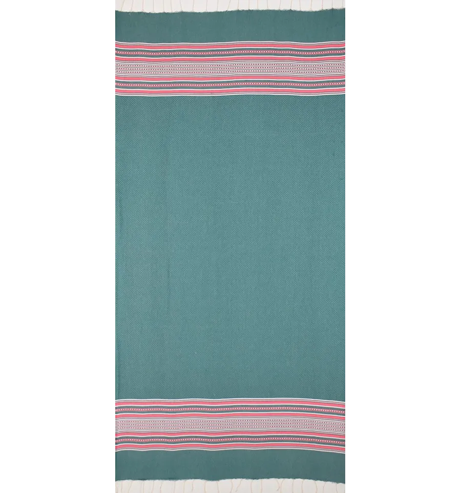 Fouta arabesque vert foncé et rose 