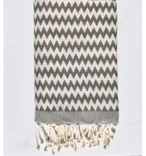 Fouta zigzag gris quartz et crème 