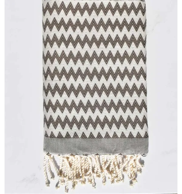 Fouta zigzag gris quartz et crème 