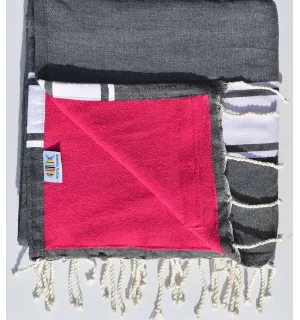 fouta doublée éponge gris ardoise et fushia