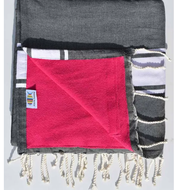fouta doublée éponge gris ardoise et fushia 