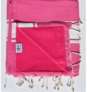 fouta doublée éponge rose fushia
