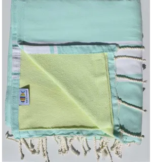 fouta doublée éponge vert opaline et jaune lime
