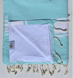fouta doublée éponge bleu aigue marine et blanc