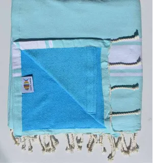 fouta doublée éponge bleu aigue marine et céléste