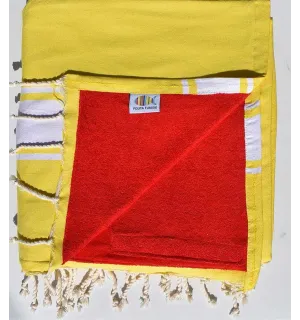 fouta doublée éponge jaune cobalt et rouge 