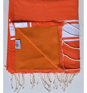 fouta doublée éponge orange et abricot