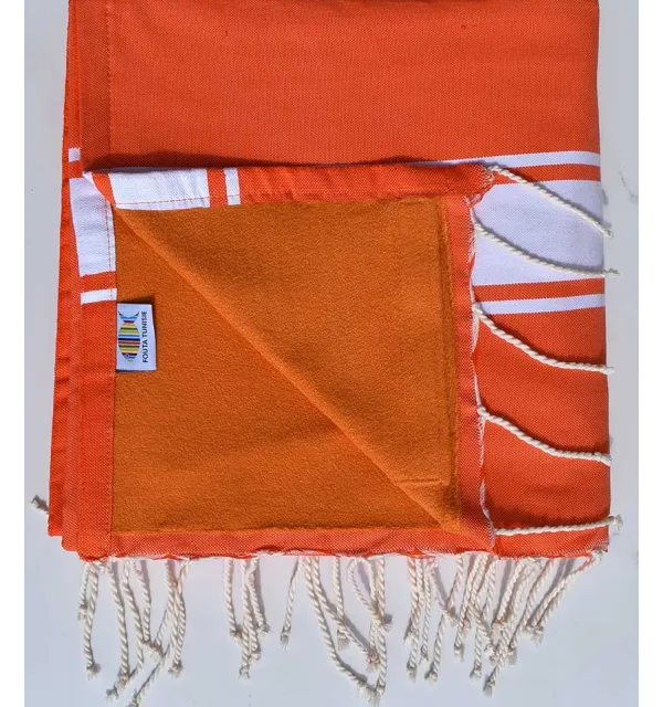 fouta doublée éponge orange et abricot 