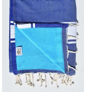 fouta doublée éponge bleu roi et bleu céleste