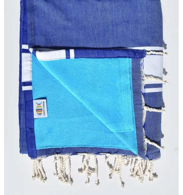 fouta doublée éponge bleu roi et bleu céleste 