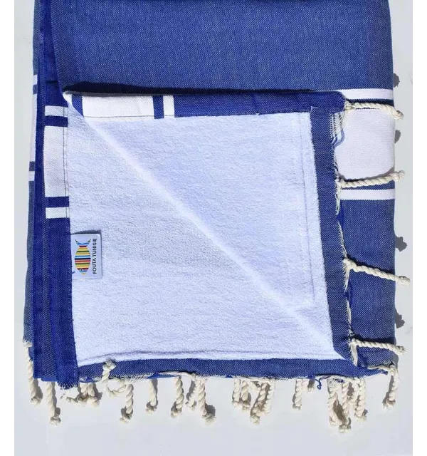 fouta doublée éponge bleu roi et blanc 
