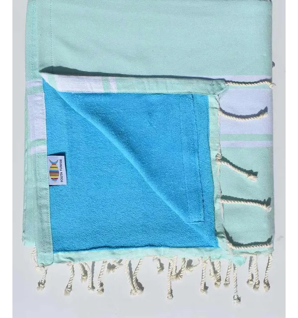 Fouta doublée éponge vert opaline et céleste 