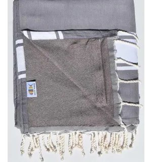 fouta doublée éponge gris plomb et taupe