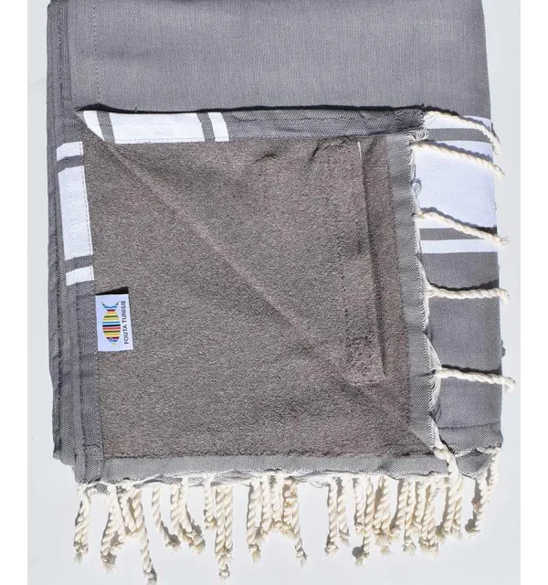 fouta doublée éponge gris plomb et taupe 