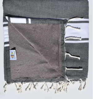 fouta doublée  éponge gris ardoise et taupe