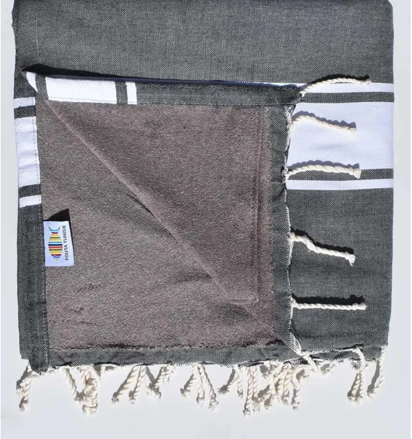 fouta doublée éponge gris ardoise et taupe 