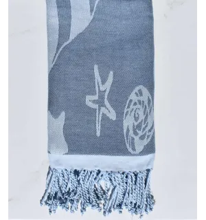 Fouta jacquard étoile de mer bleu guède et bleu dragée 