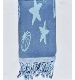 Fouta jacquard étoile de mer bleu bleuet et bleu ciel clair 2