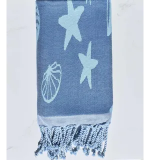 Fouta jacquard étoile de mer bleu bleuet et bleu ciel clair 2