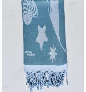 Fouta jacquard étoile de mer bleu canard et bleu azurin 2