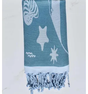 Fouta jacquard étoile de mer bleu canard et bleu azurin 2