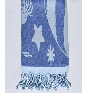 Fouta jacquard étoile de mer bleu roi et bleu maya 2