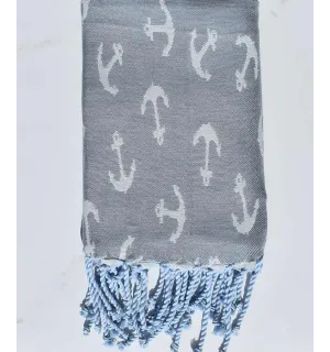 Fouta jacquard ancre gris et bleu fumé 2