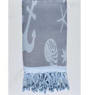 Fouta jacquard étoile de mer bleu horizon et bleu dragée 2