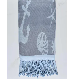 Fouta jacquard étoile de mer bleu horizon et bleu dragée 2