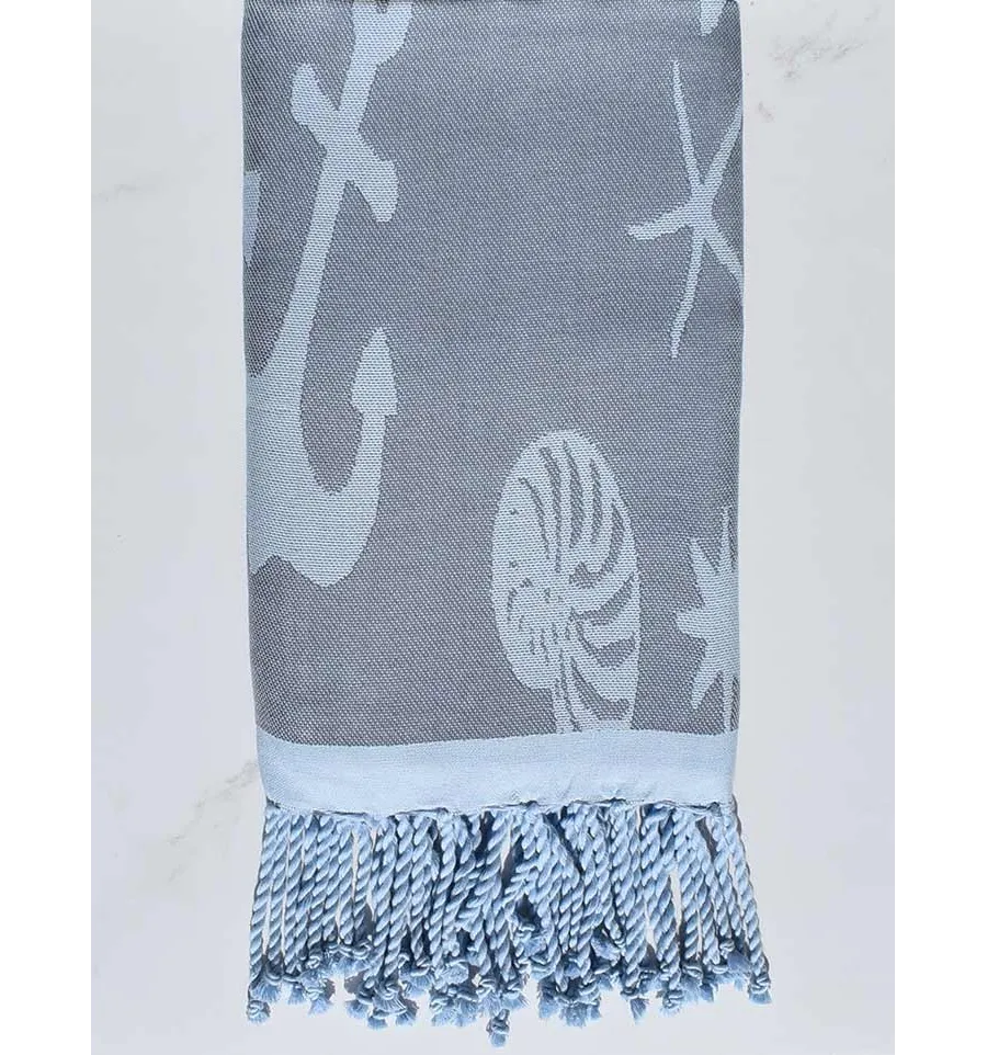Fouta jacquard étoile de mer bleu horizon et bleu dragée