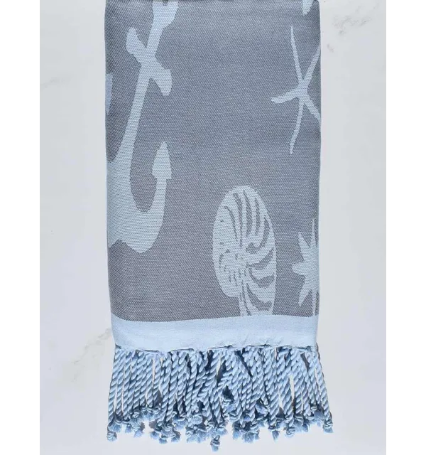 Fouta jacquard étoile de mer bleu horizon et bleu dragée 