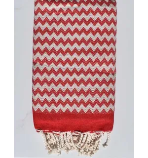 Fouta zigzag rouge et blanc crème 