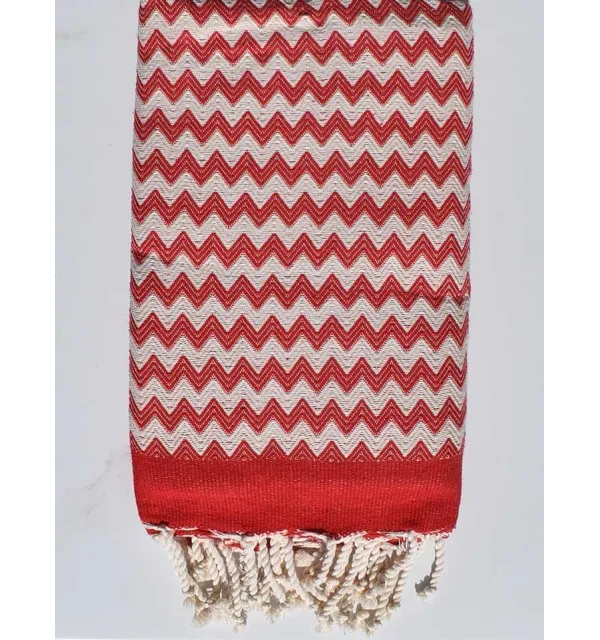 Fouta zigzag rouge et blanc crème 