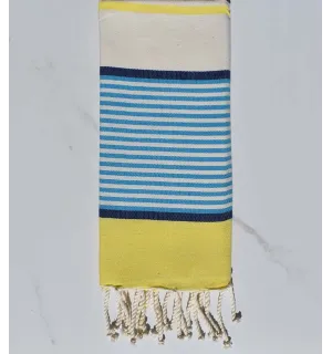 fouta  enfants bleu, bleu jean foncé, jaune et blanc cassé 