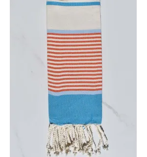 fouta  enfants bleu , bleu ciel,orangé  et blanc crème 