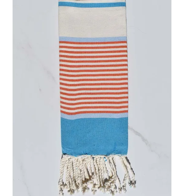 fouta enfants bleu , bleu ciel,orangé et blanc crème 
