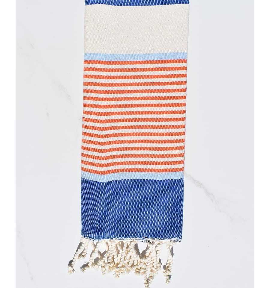 Enfant bleu jean, bleu ciel, orangé et blanc crème - FOUTA ...