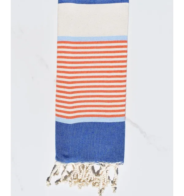 Enfant bleu jean, bleu ciel,orangé et blanc crème 
