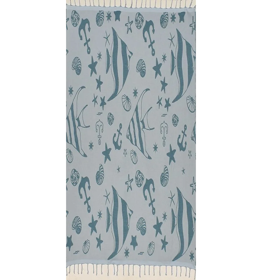 Fouta jacquard étoile de mer bleu canard et bleu azurin 