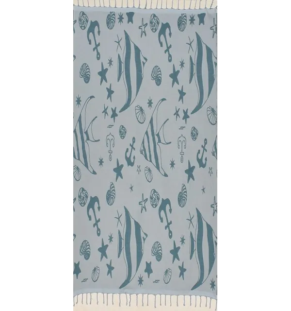 Fouta jacquard étoile de mer bleu canard et bleu azurin 