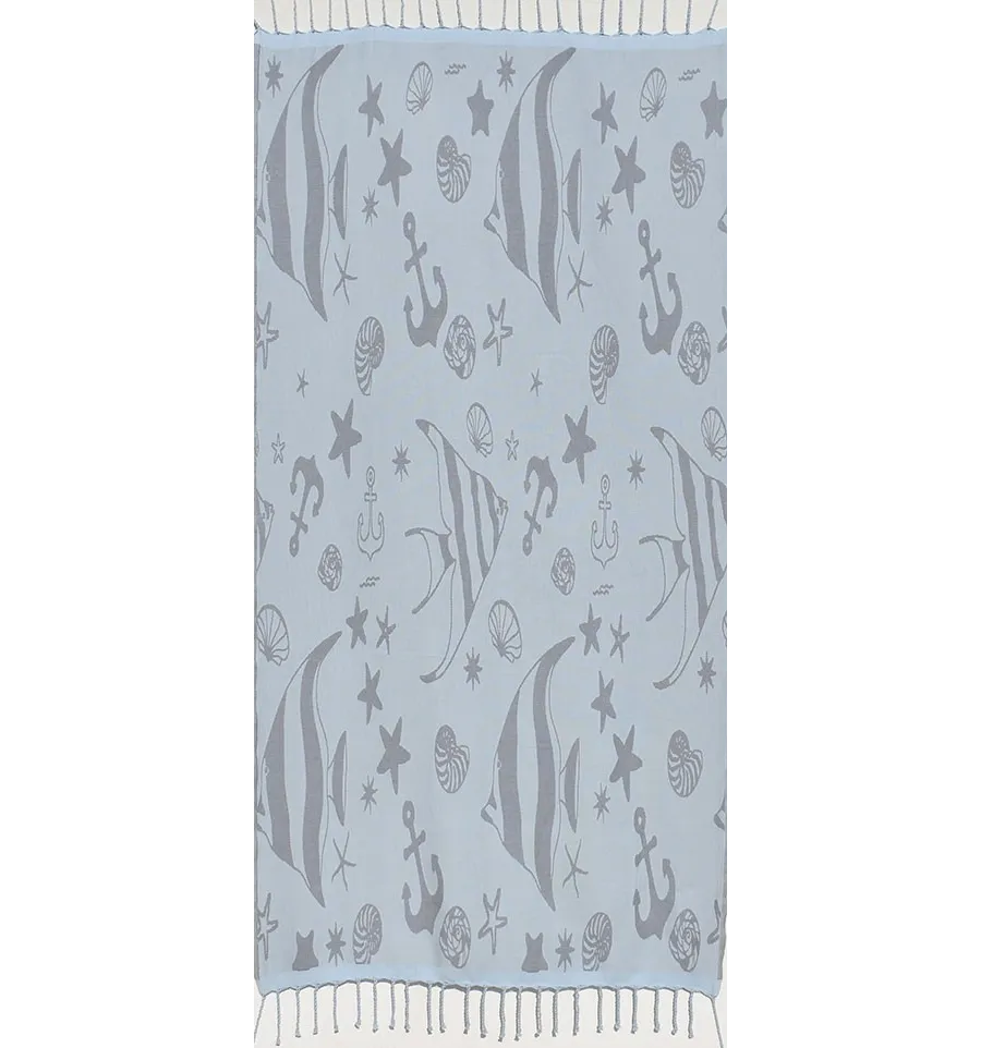 Fouta jacquard étoile de mer bleu horizon et bleu dragée