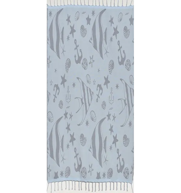 Fouta jacquard étoile de mer bleu horizon et bleu dragée 