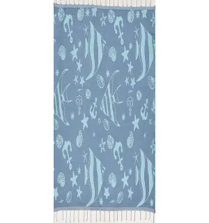 Fouta jacquard étoile de mer bleu bleuet et bleu ciel clair 
